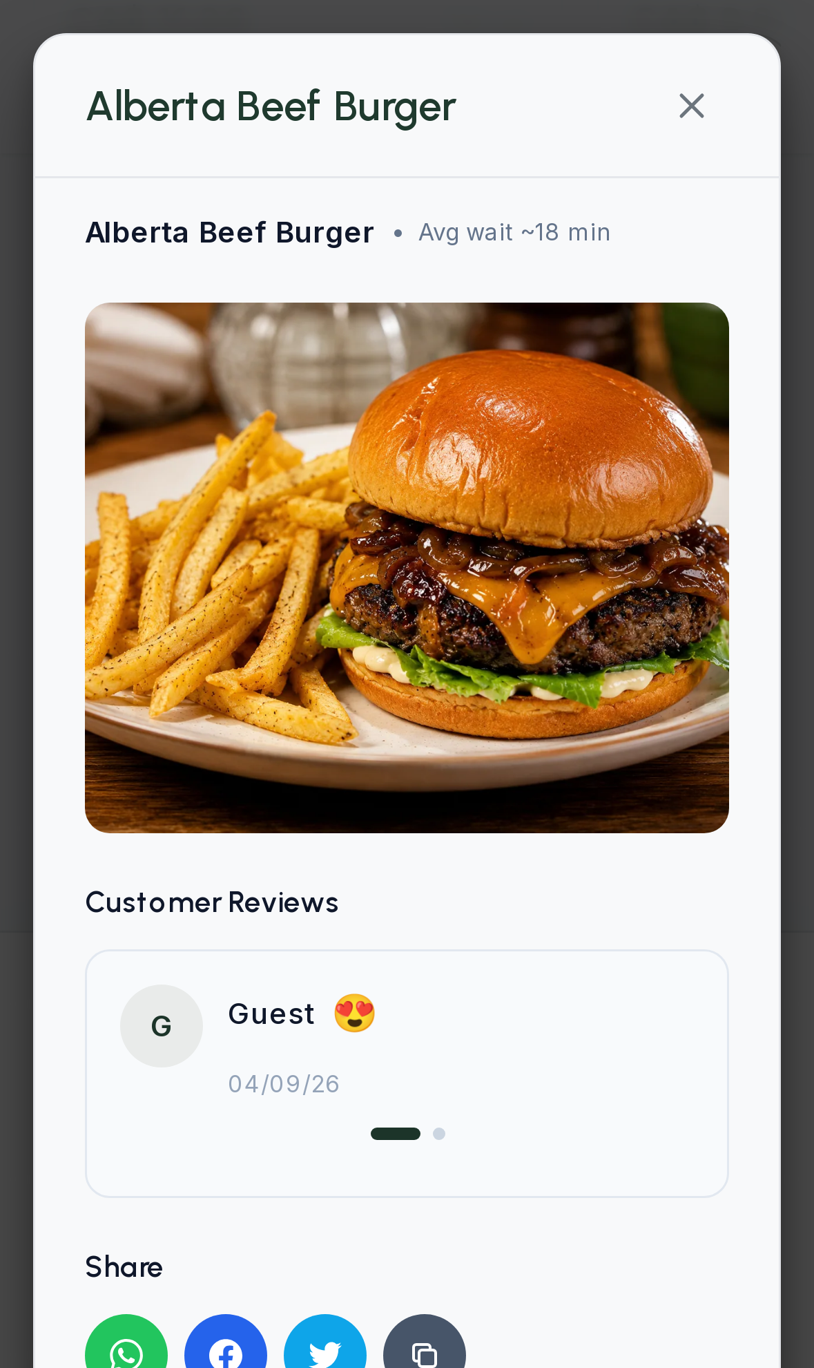 Menu item detail with photo, add-ons and an Add to Cart button
